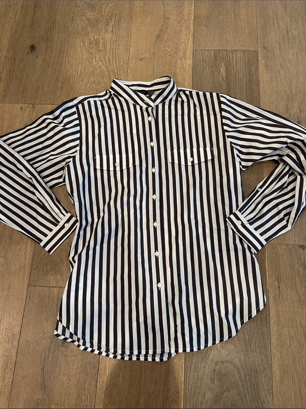 Ann Taylor Black and White Vertical Stripe Button-Down Shirt
